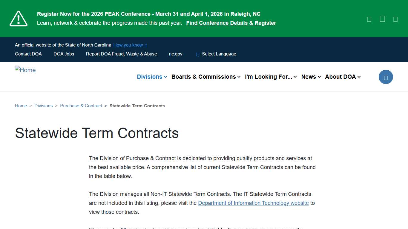 Statewide Term Contracts NC DOA