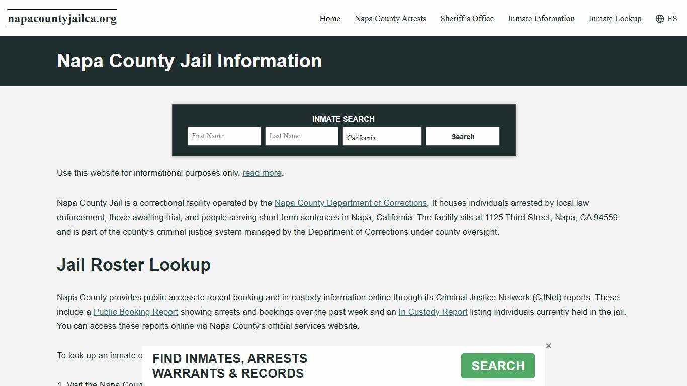 Napa County, CA Jail Roster, Inmate Info